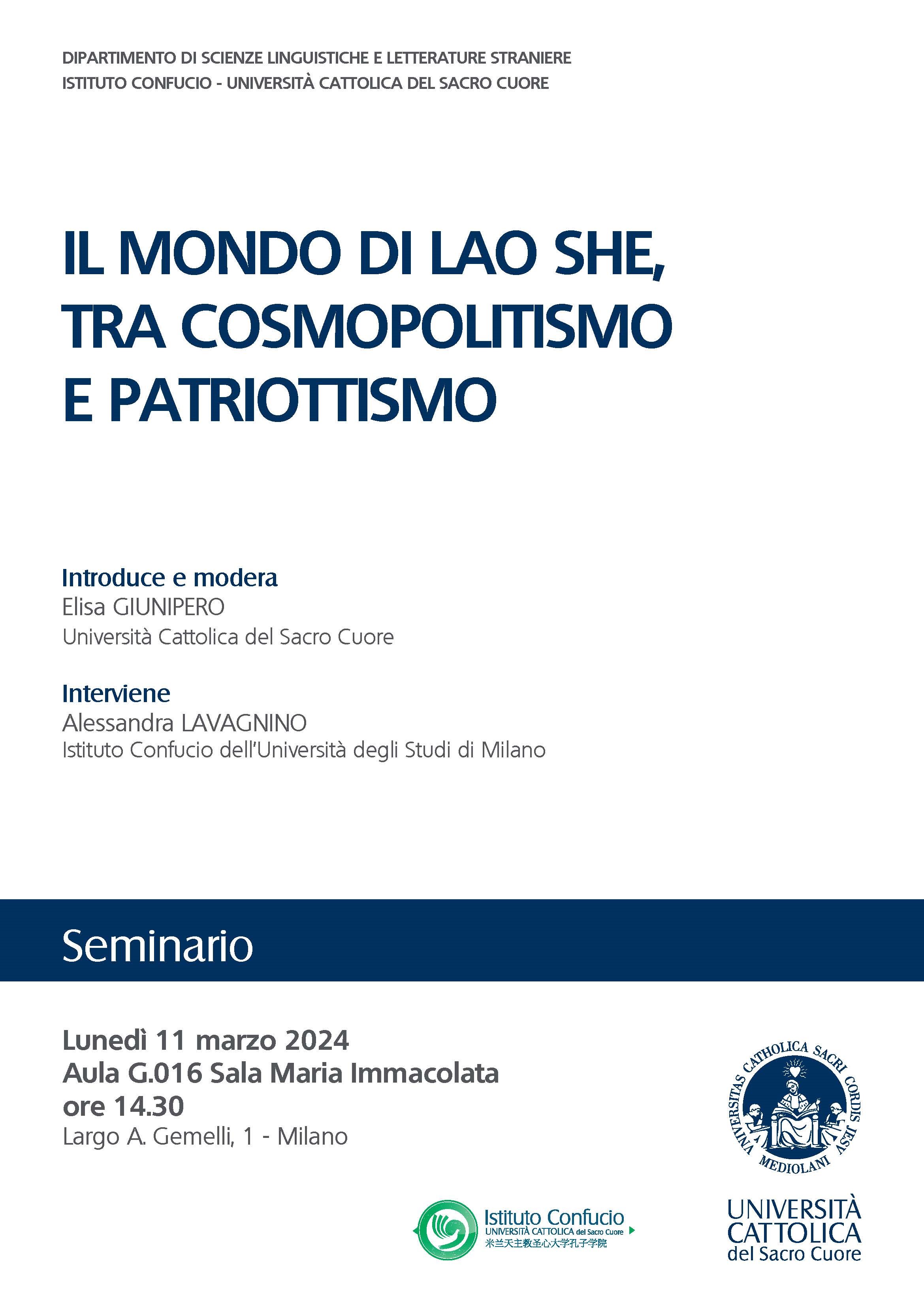 Seminario Di Letteratura Cinese Il Mondo Di Lao She Tra